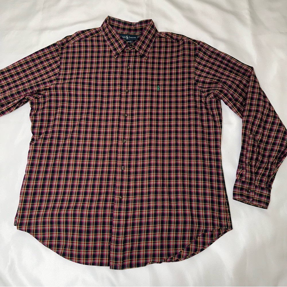 Ralph Lauren Men's Plaid‎ Button-Down Shirt XL 100% cotton